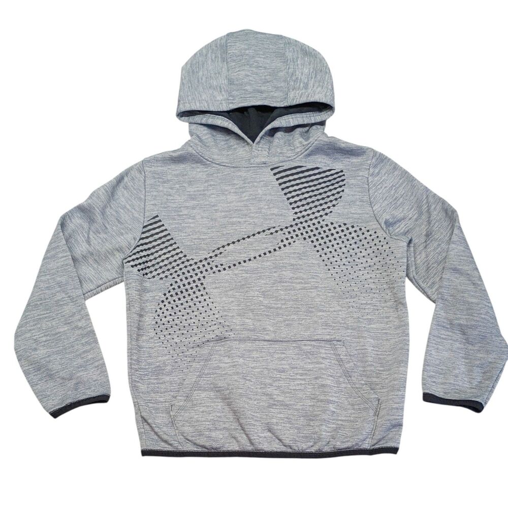 Under Armour Cold Gear Youth Hooded Sweatshirt Grey Sz M Pocket Fleece Lined